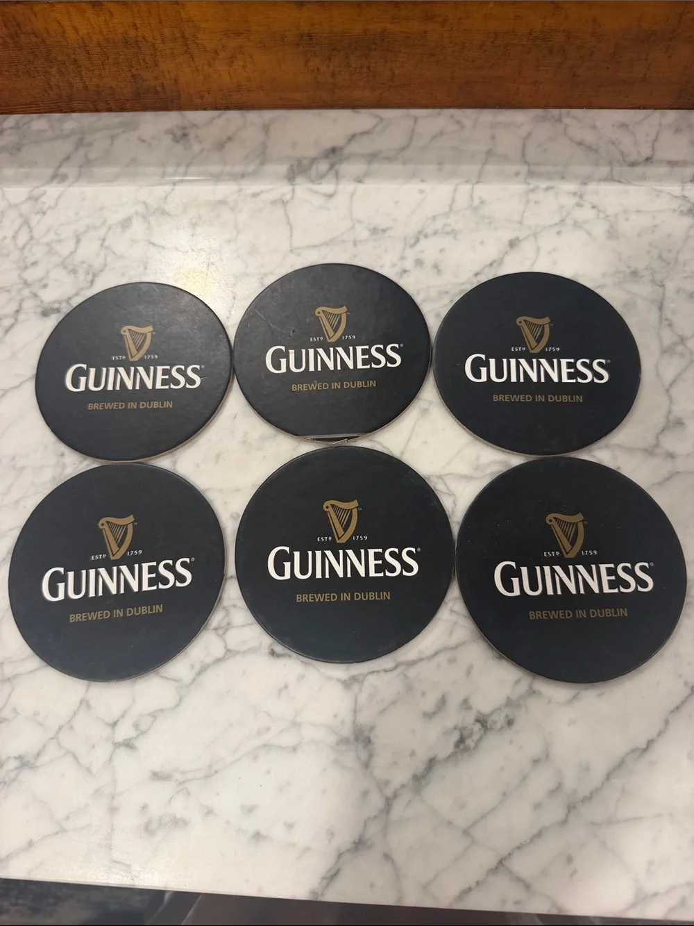 Guinness Black and Gold Round Logo Coasters, Set of 6